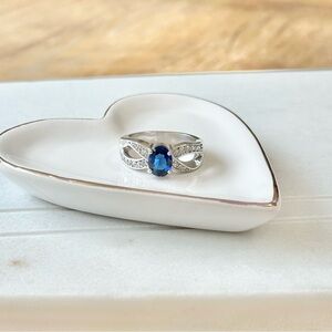 Sterling Silver 925 Ring With Clear And Sapphire Blue Rhinestones Size 7